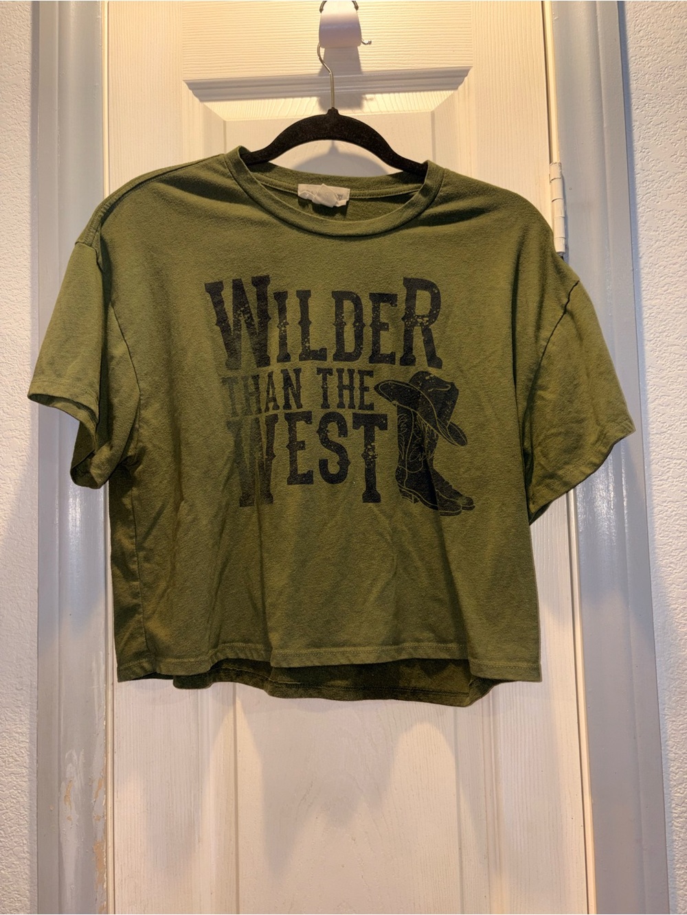 Wilder Than The West Olive Short Sleeve Crop Tee